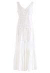 Crochet Trims Panelled Button Down Sleeveless Maxi Dress in White