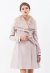 Faux Fur Wide Lapel Wool-Blend Coat in Pink