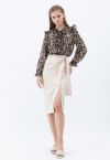 Tie Waist Front Split Pencil Skirt in Cream