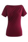 Ruched Front T-Shirt in Wine