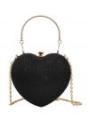 Gleaming Heart Shape Clutch Handbag in Black