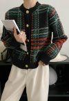 Plaid Pattern Golden Button Knit Cardigan