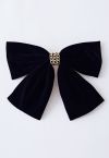 Velvet Bowknot Gold Chain Hair Clip in Black