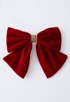 Velvet Bowknot Gold Chain Hair Clip in Burgundy