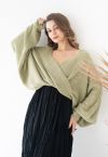 Twisted Front Batwing Sleeve Knit Sweater in Sage