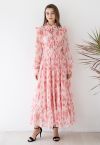 Darling Blush Pink Floral Tie Neck Maxi Dress