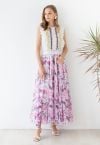 Plum Floral Watercolor Chiffon Maxi Skirt