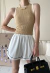 Two-Tone Ribbed Knit Tank Top in Camel