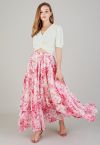 Summer Forest Printed Chiffon Maxi Skirt in Pink