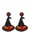 Beaded Black Witch Hat Earrings