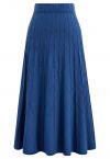 Zigzag Pleated Knit Skirt in Indigo