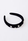 Rhinestone Pearly Velvet Headband in Black