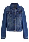 Bust Pocket Collared Denim Jacket in Dark Blue