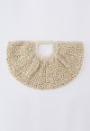 Semicircle Woven Straw Handbag in Camel