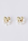 Golden Heart Pearl Trim Earrings