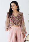 Fluttering Ruffle Semi-Sheer Crop Top in Pink Paisley