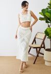 Embossed Pointelle Knit Tank Top and Skirt Set in Ivory