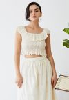 Floret Embroidered Eyelet Shirred Top in Cream