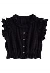 Embroidered Eyelet Ruffle Peplum Top in Black