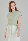 Asymmetric Boat Neck Ruched Top in Pea Green