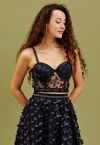 Butterfly Appliques Bustier Crop Top in Black