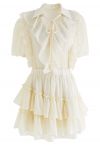 Ruffle Chiffon Top and Tiered Mini Skorts Set in Light Yellow