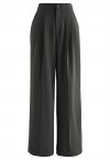 Simple Pleat Straight-Leg Pants in Smoke