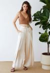 Glossy Crisscross Waist Wide Leg Pants in Champagne