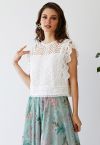 Falling Leaf Crochet Sleeveless Top in White