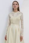 Ethereal Floral Lace Spliced Knit Top in Cream