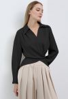 Crisscross Waist V-Neck Shirt in Black