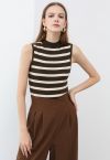 Contrast Stripe Sleeveless Knit Top in Brown