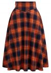 Pumpkin Check A-Line Midi Skirt