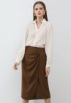 Enchanting Pleats Front Slit Pencil Skirt in Tan