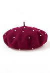 Handmade Pearl Wool Blend Beret Hat in Burgundy