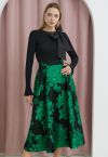 Emerald Blossom Jacquard A-Line Maxi Skirt