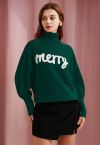 Merry Turtleneck Batwing Sleeve Knit Sweater in Dark Green