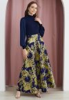 Glamorous Metallic Thread Baroque Jacquard Maxi Skirt in Navy