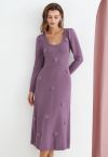 Scoop Neck Stitch Flower Knit Dress in Lilac