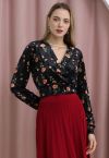 Moonlit Rose Pearl Chain Faux-Wrap Velvet Top