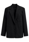 Notch Lapel Cotton-Blend Blazer in Black