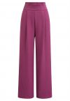 Pleated Waist Straight-Leg Pants in Berry