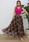 Tropical Leaves Printed Chiffon Maxi Skirt