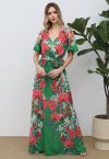 Greenery Blossom Printed Faux-Wrap Maxi Dress