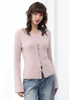 Hook Fastening Ribbed Knit Cardigan in Pink