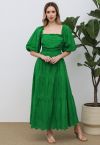 Bubble Sleeve Eyelet Embroidered Maxi Dress