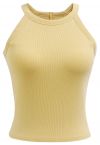 Ribbed Texture Halter Neck Crop Top in Yellow