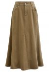 Seam Detailing Side Pockets Denim Skirt in Tan