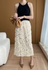 Full Feather Sequined Pencil Skirt in Cream