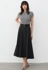 Chic Illusion Belted Flare Maxi Skirt in Black